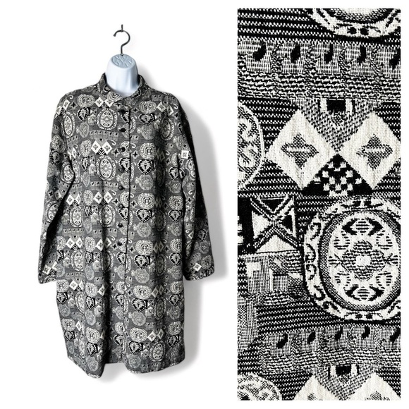 Chico’s Design - Vintage Black & White Damask Coat - Sz.‎ 3 - Picture 1 of 10
